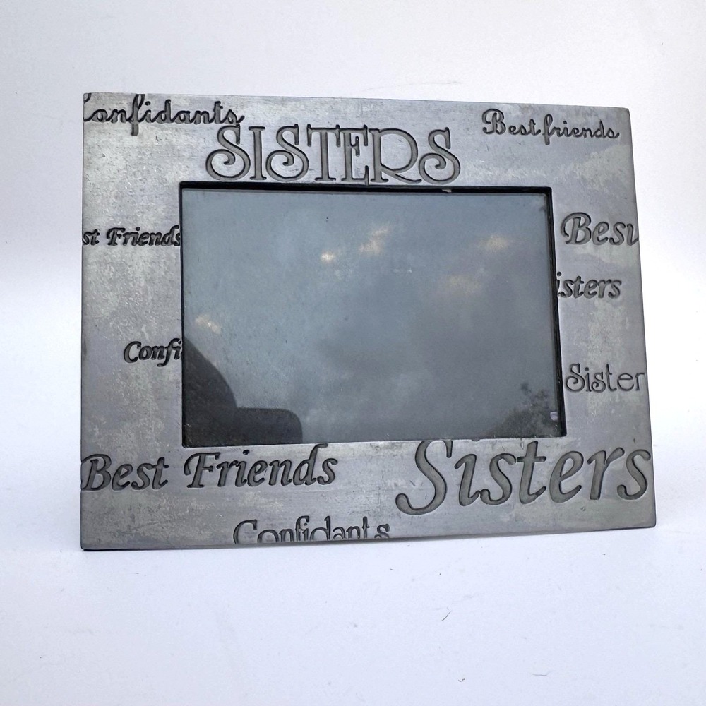VTG 90s Frame Sisters Pewter Engraved Besties Tabletop Photo Gift BFF Sissy